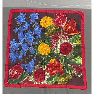 Anne Klein Vintage Floral Silk Scarf 30.5" Square Red Border Multicolor Design H